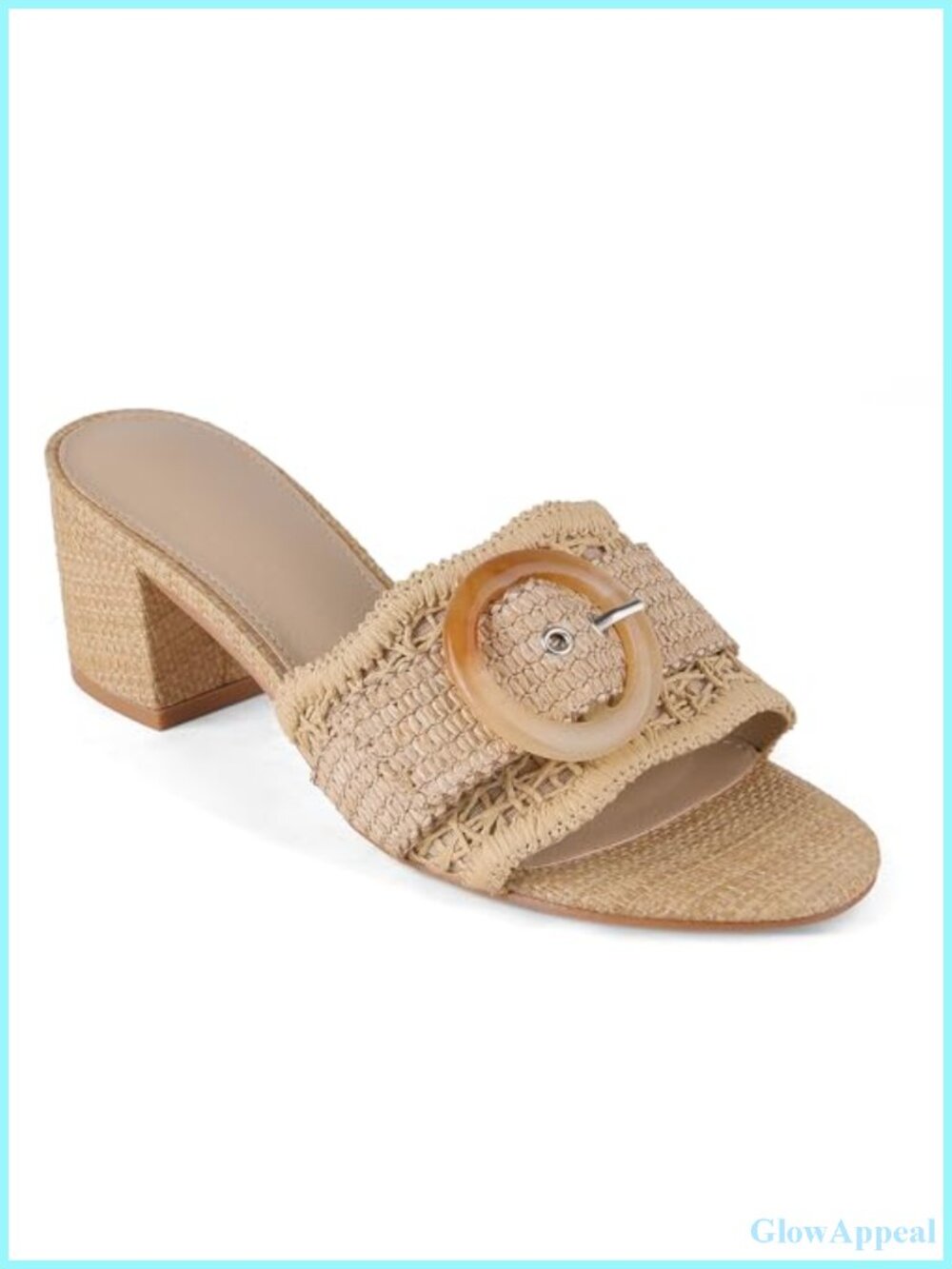 Womens Raffia Mule Sandals Backless Block Heel Slides Open Toe Summer Shoes